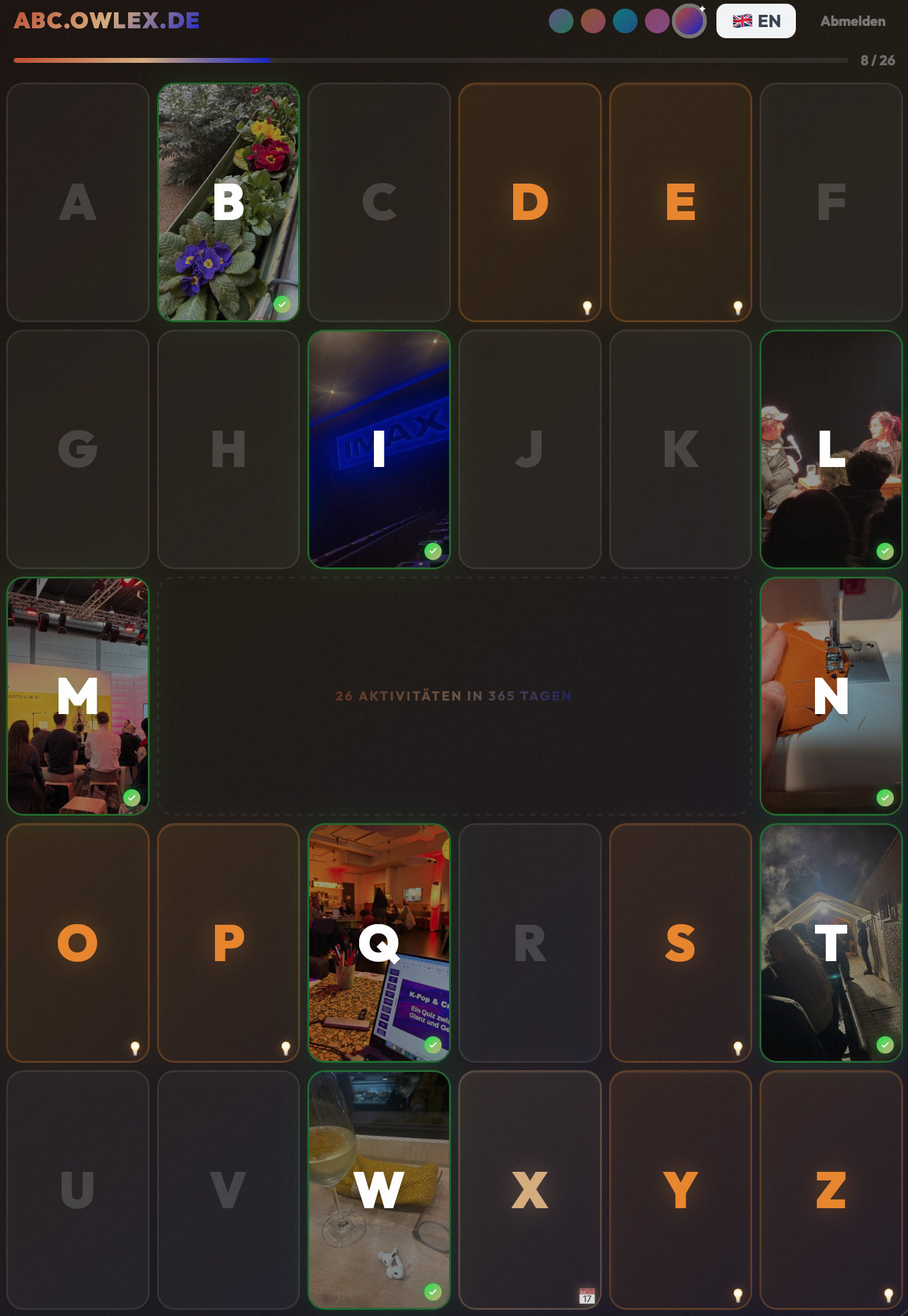 Meine aktuelle Übersicht im ABC Challenge Tracker